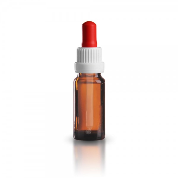 Braune 10ml Pipettenflasche mit weiß/roter Glaspipette