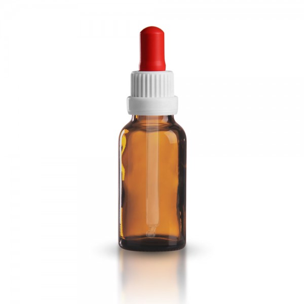 Braune 20ml Pipettenflasche mit weiß/roter Glaspipette