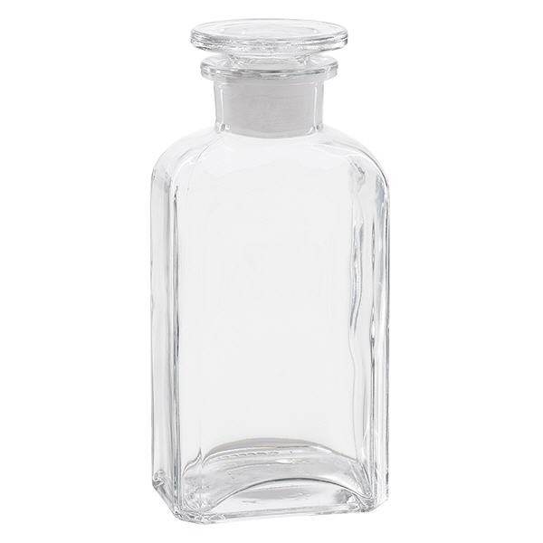 Vierkantflasche 250 ml Klarglas + Glasstopfen