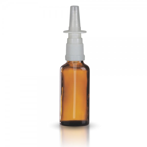 Braune 30ml Glasflasche mit weißem Nasenzerstäuber