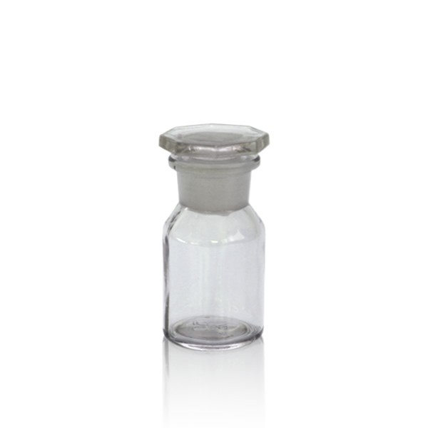 Steilbrustflasche 50 ml Weithals klar + Glasstopfen